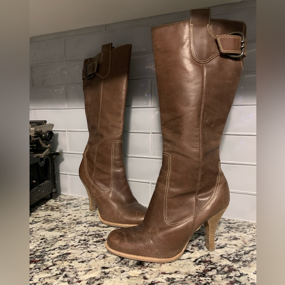 Nine West leather boots medium tan brown